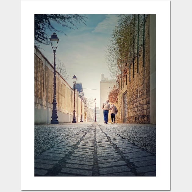 senior couple walking on the pedestrian alley Wall Art by psychoshadow